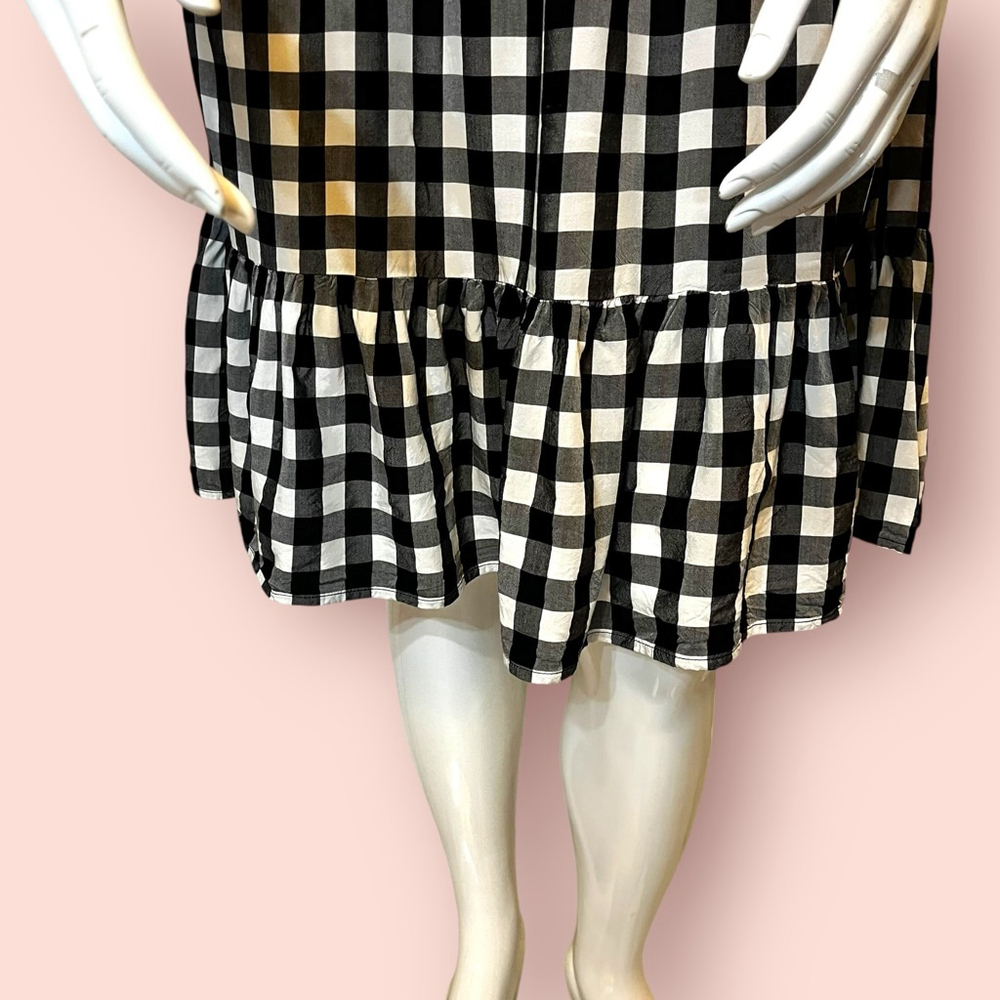 Place Gingham Shirred Ruffle Dress, L, Black White - Picture 7 of 15